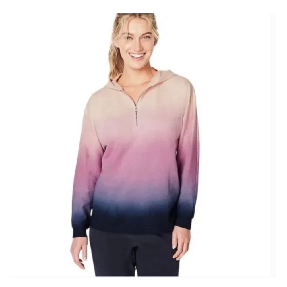 J. Jill Fit Womens Ombre Dip Dye Quarter Zip Hoodie Peach Purple Navy Large